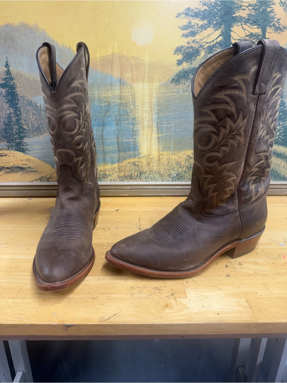 Tony Lama Men's Brown Western Cowboy Boots Classic Leather Pull-On size 10 1/2D